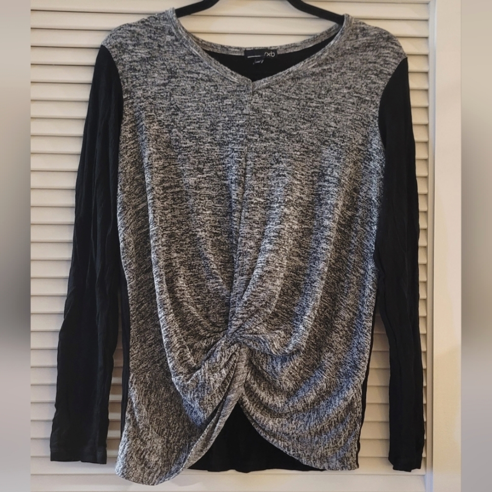 RXB- Black & Grey Long-Sleeve Top With Twist Knot In Front